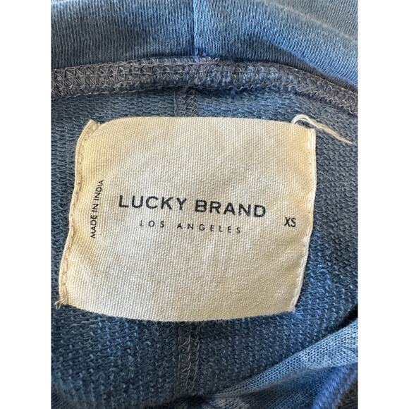 Lucky Brand Size XS OVERSIZED Washed Blue Hoodie Floral Distressed Sweatshirt - Picture 8 of 10